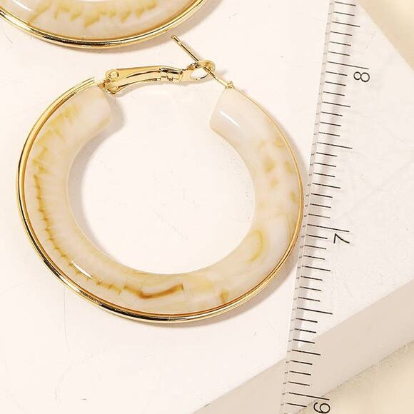 Acrylic Latch Hoop Earrings Ivory and Gold - Picture 2 of 2